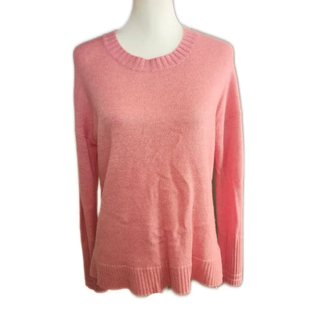 J. Crew Carnation Pink Crew Neck Split Hem Fine Knit Sweater, S